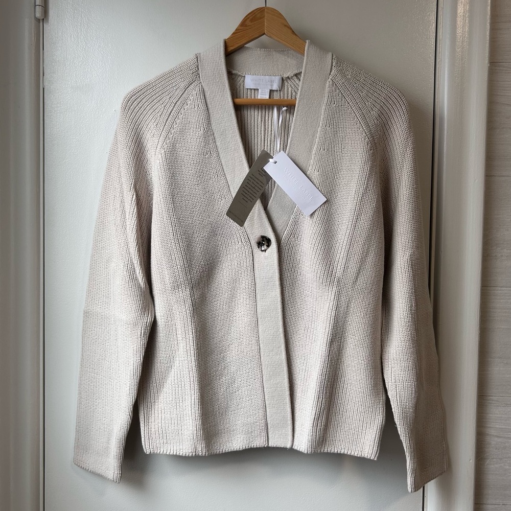 White Label Ribbed Cotton Cardigan Oyster